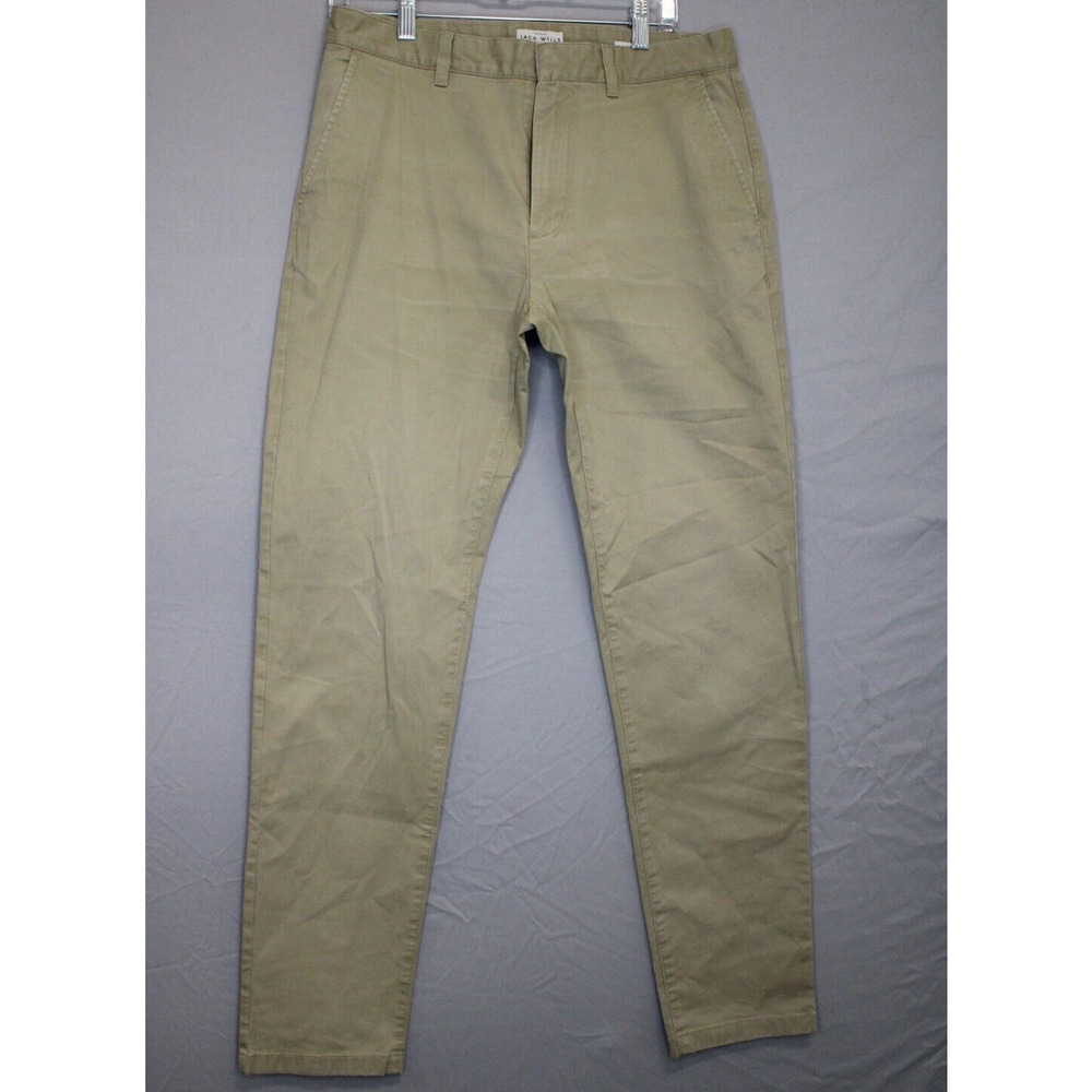 Jack Wills Pants Mens Size 32R Beige‎ Flat Front Slim Fit Chino Slash Pockets